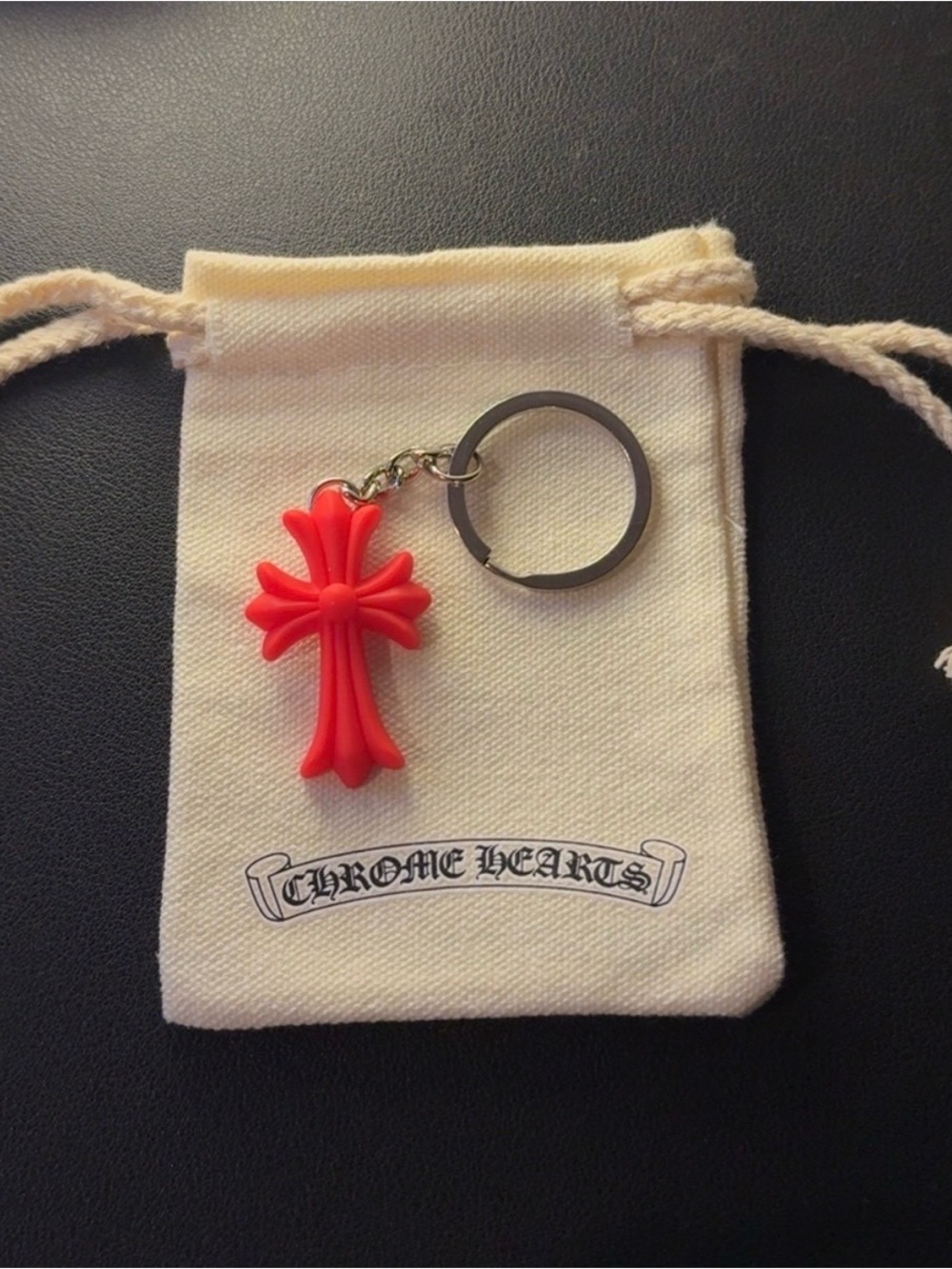 Chrome Hearts Red Cross Keyring with Metal Ring